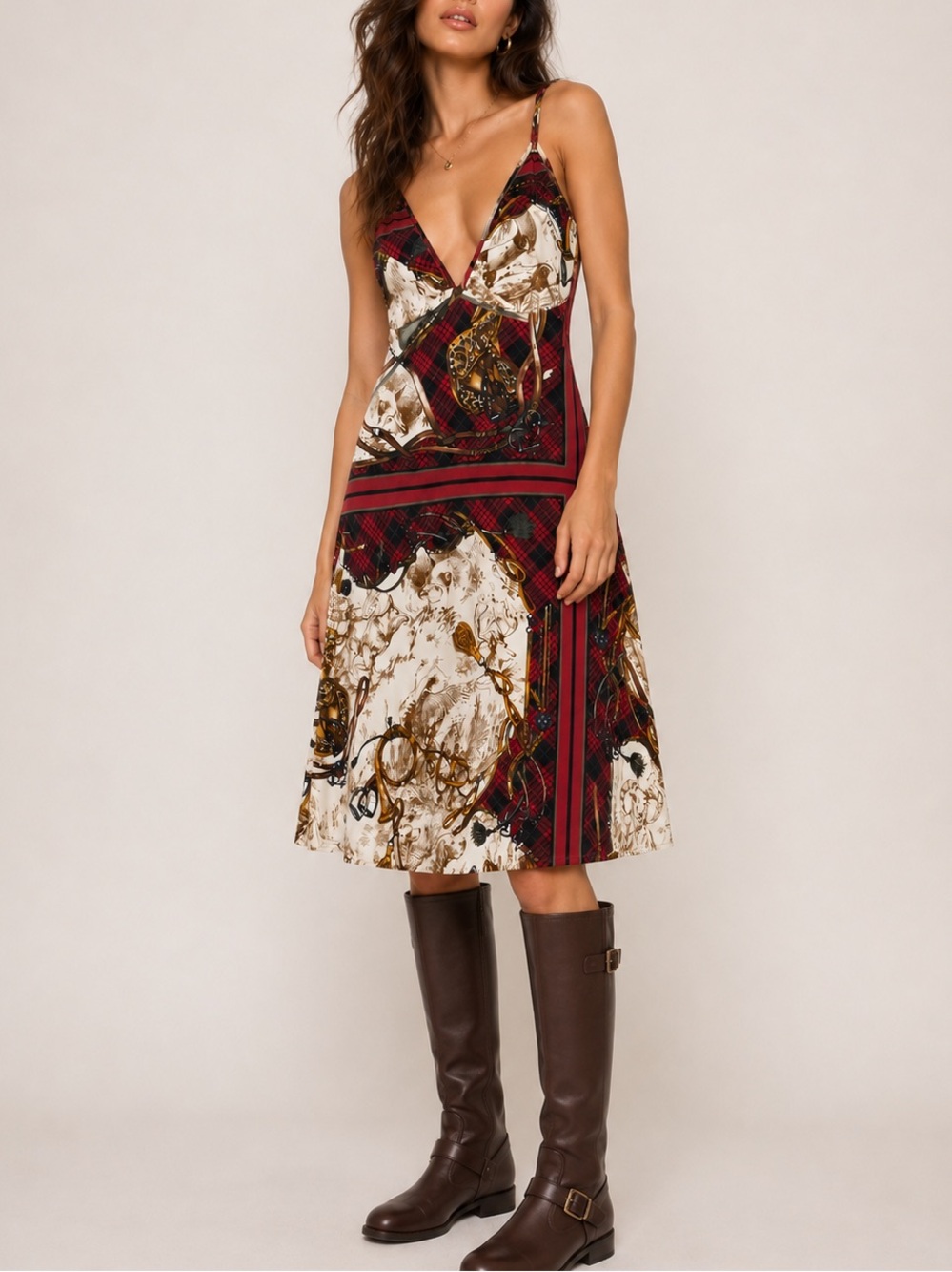Just Cavalli Y2K Printed A-Line Mini Dress Size IT 42 (US 6) Ivory Red Equestria